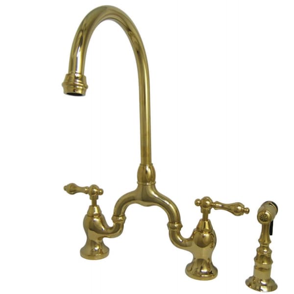 KS7792ALBS English Country Kitchen Bridge Faucet W/ Sprayer, Brass